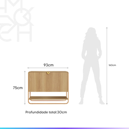 Conjunto Sapateira 1 Porta com Prateleira 3 Guanchos Dunna - Mel c/ Dourado