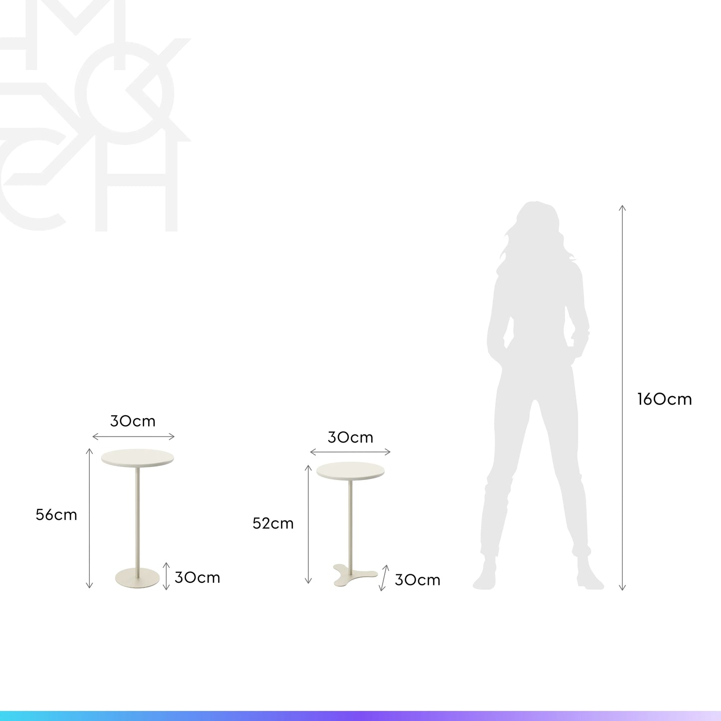 Conjunto de 2 Mesas Laterais Redonda Orb - Off White c/ Champanhe