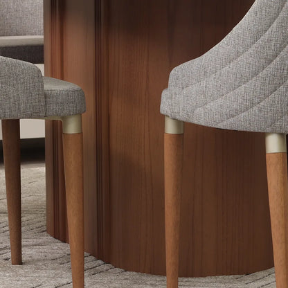 Conjunto de Jantar Mesa Redonda com Vidro Kalina 4 Cadeiras Evelyn - Canella c/ Cinza