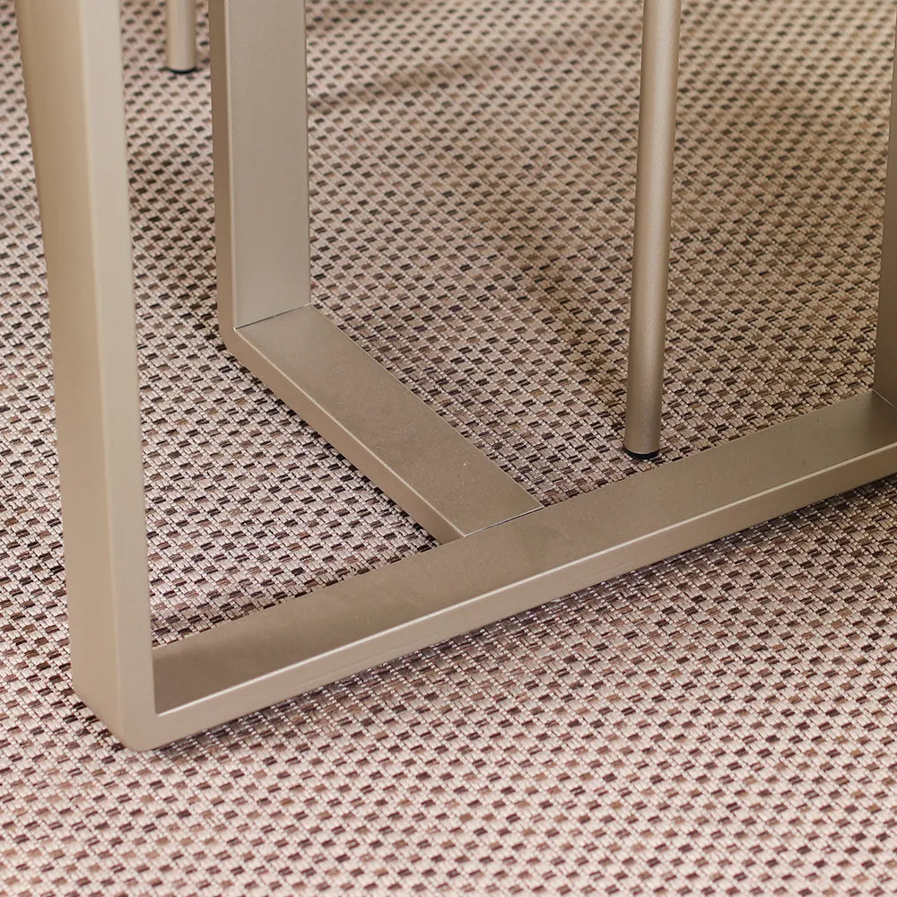 Conjunto de Jantar Mesa Retangular com Vidro Arcádia 6 Cadeiras Lucille - Champanhe c/ Off White - Palha