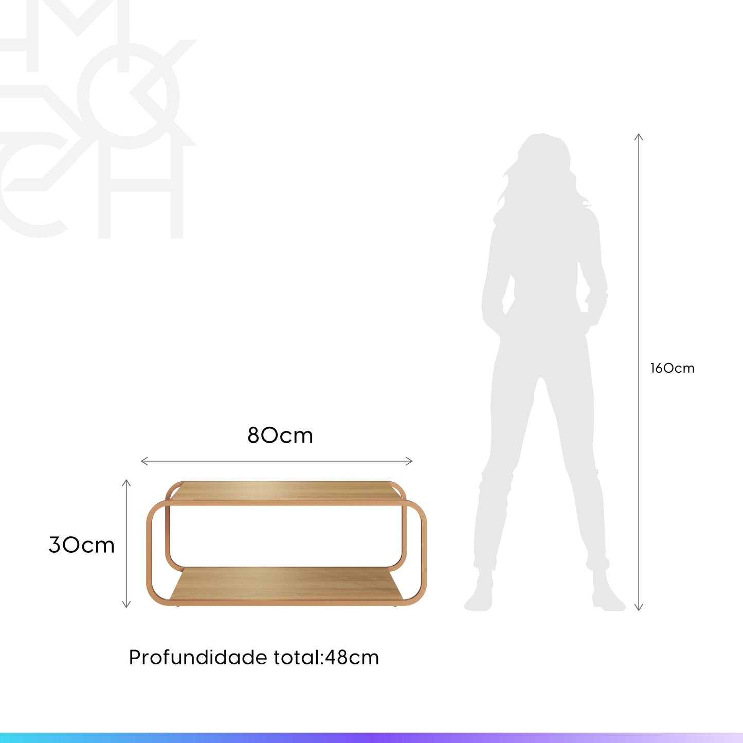 Mesa de Centro Retangular Dunna 80 cm - Mel c/ Dourado
