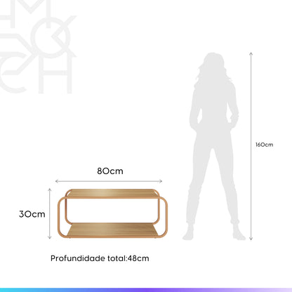 Mesa de Centro Retangular Dunna 80 cm - Mel c/ Dourado