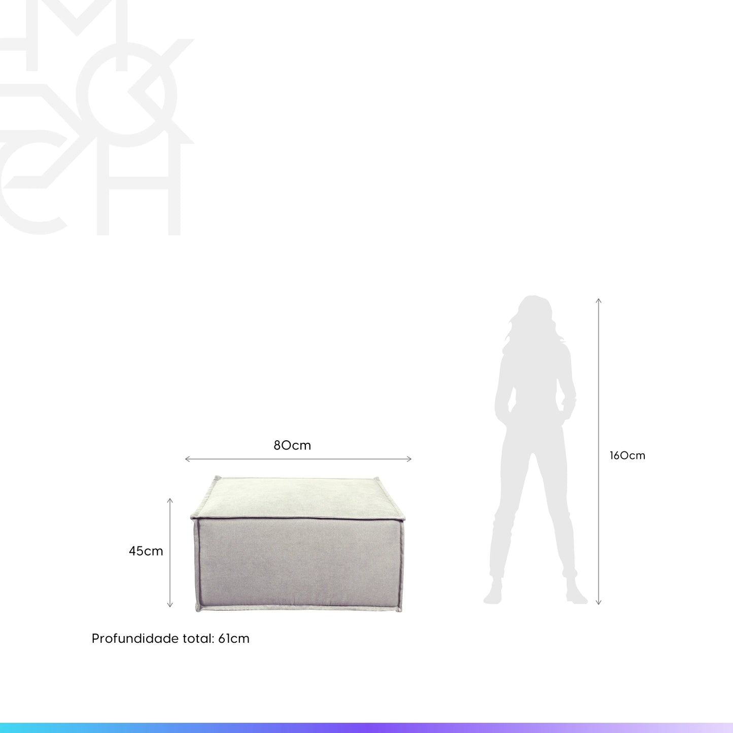 Puff Modular Estofado Freddo 80 cm - Linho Texturizado Bege