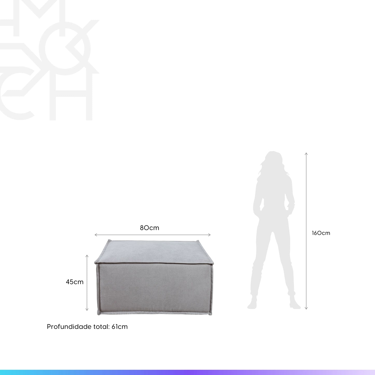 Puff Modular Estofado Freddo 80 cm - Linho Texturizado Cinza