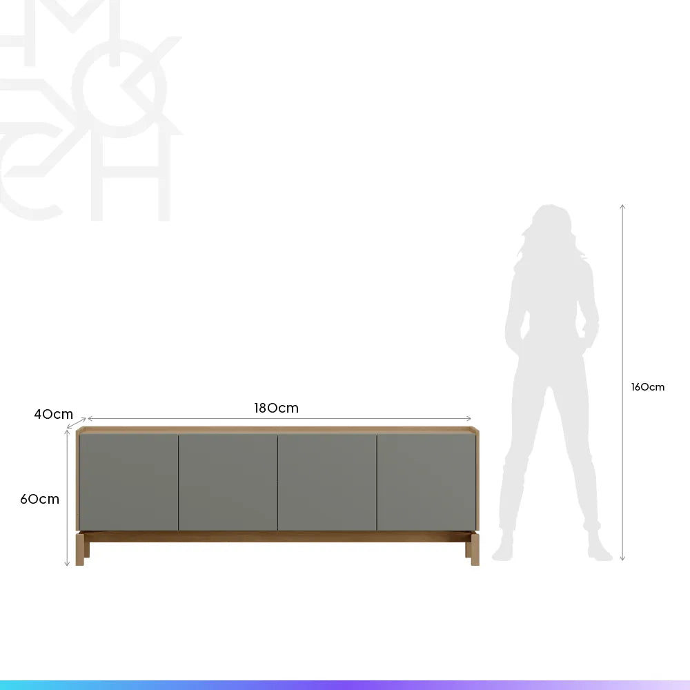 Rack para TV Até 50” 2 Portas 2 Gavetas Amsterdã 180 cm - Natural c/ Verde