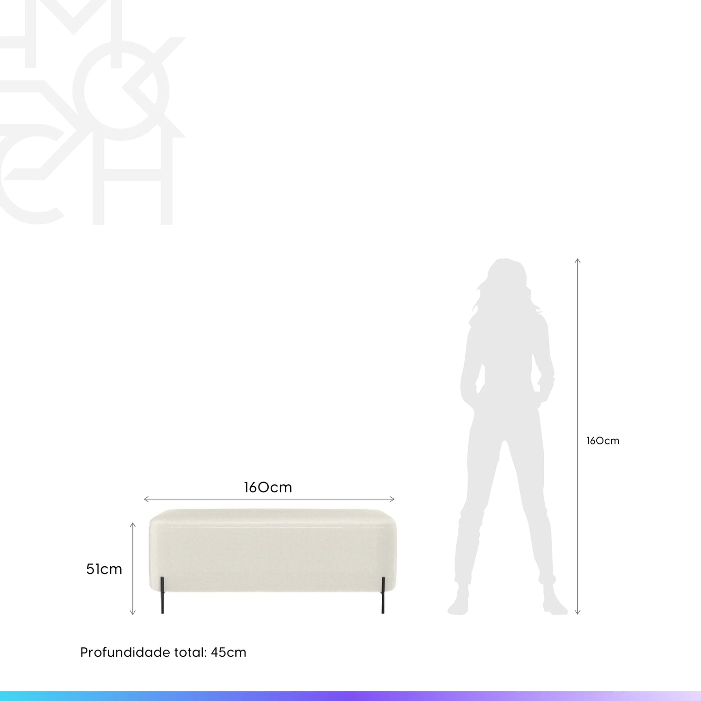 Recamier Estofado Nysa 160 cm - Linho Off White c/ Preto