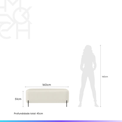 Recamier Estofado Nysa 160 cm - Linho Off White c/ Preto