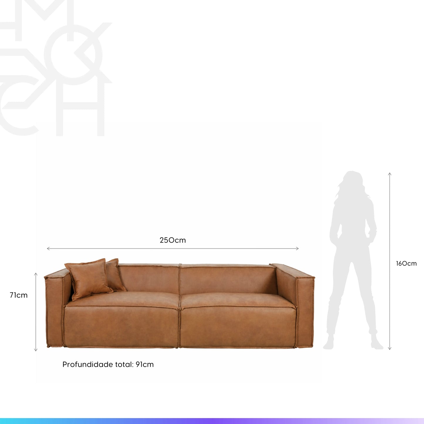 Sofá 4 Lugares Freddo 250 cm - PU Caramelo