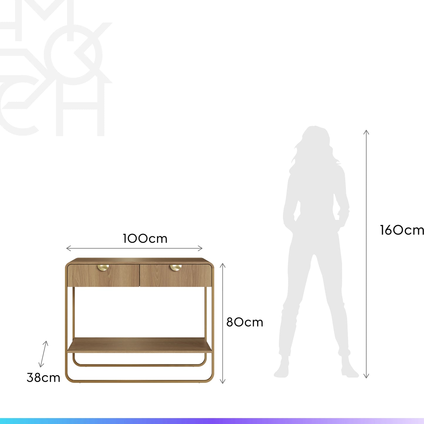 Aparador com 2 Gavetas Dunna 100 cm - Mel c/ Dourado