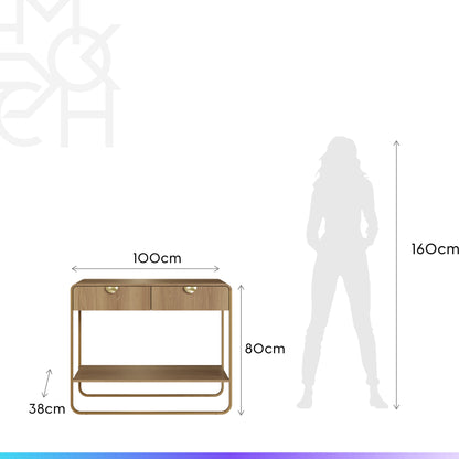 Aparador com 2 Gavetas Dunna 100 cm - Mel c/ Dourado