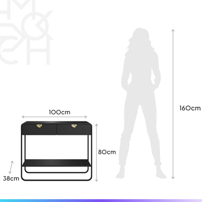 Aparador com 2 Gavetas Dunna 100 cm - Preto c/ Dourado