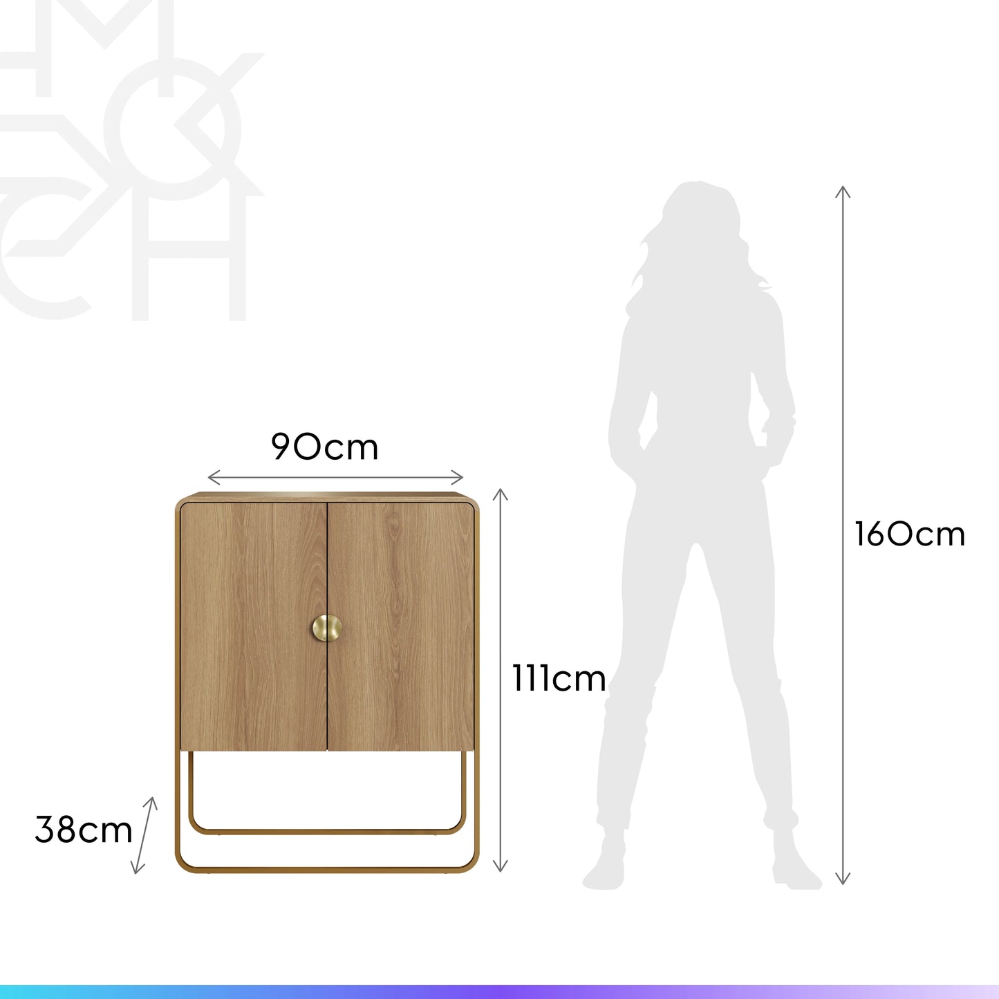 Balcão Buffet 2 Portas Dunna 90 cm - Mel c/ Dourado