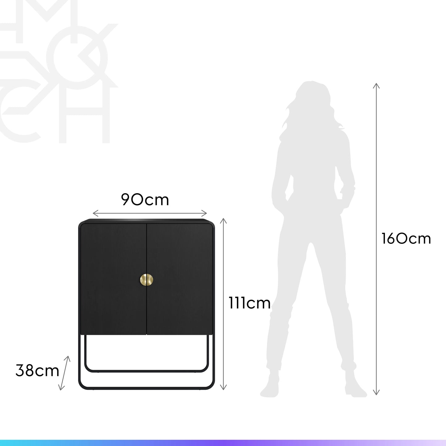 Balcão Buffet 2 Portas Dunna 90 cm - Preto c/ Dourado