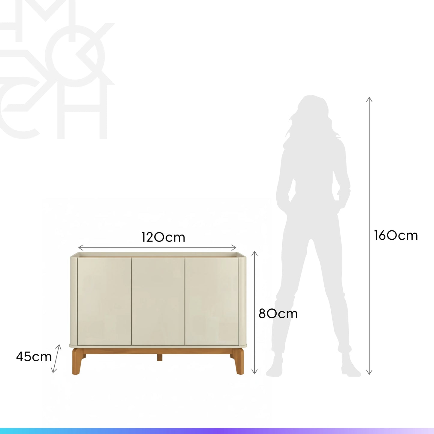 Buffet 3 Portas Arlo 120 cm - Off White c/ Natural