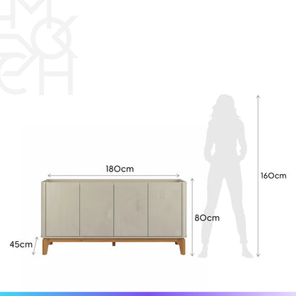 Buffet 4 Portas Arlo 160 cm - Off White c/ Natural
