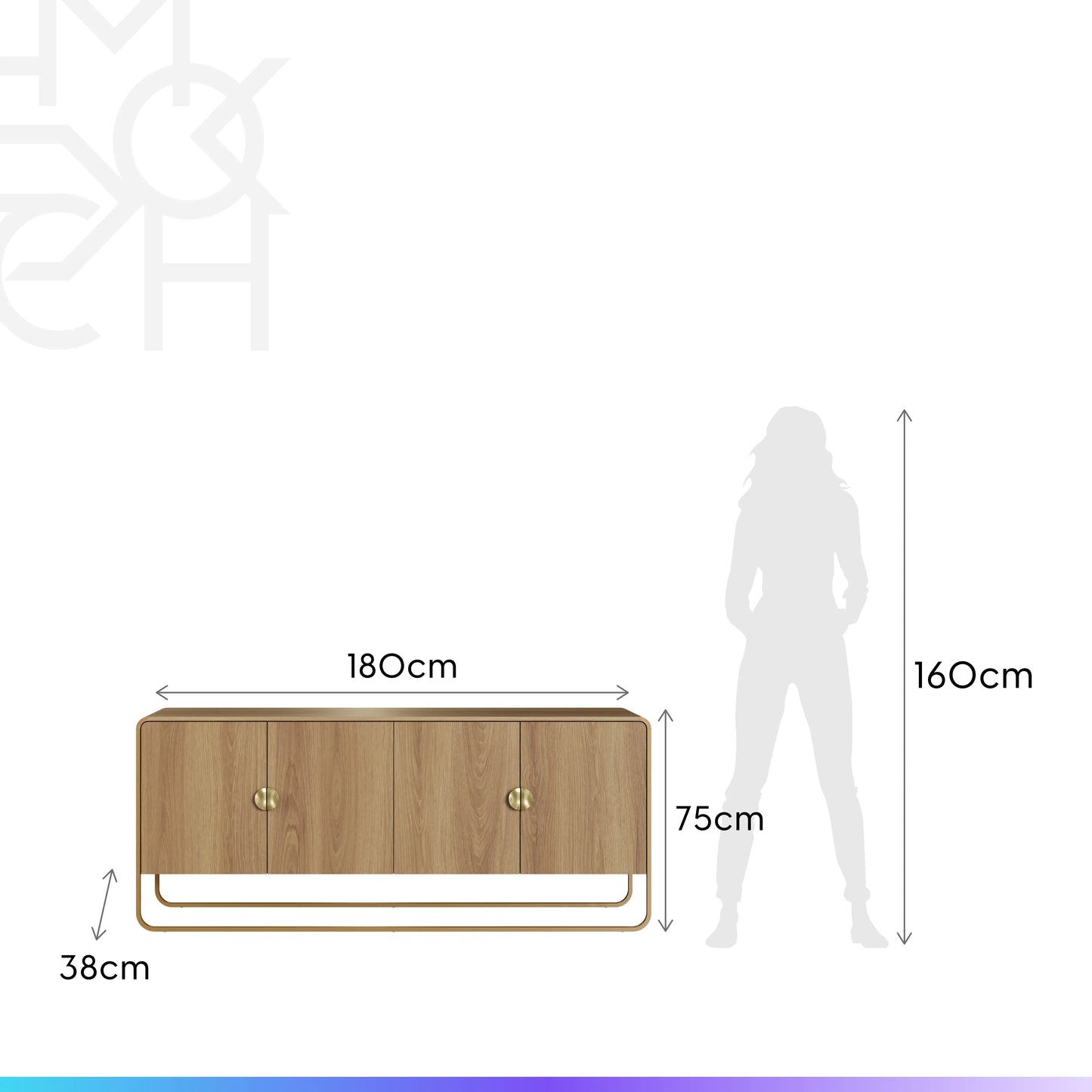 Buffet 4 Portas Dunna 180 cm - Mel c/ Dourado