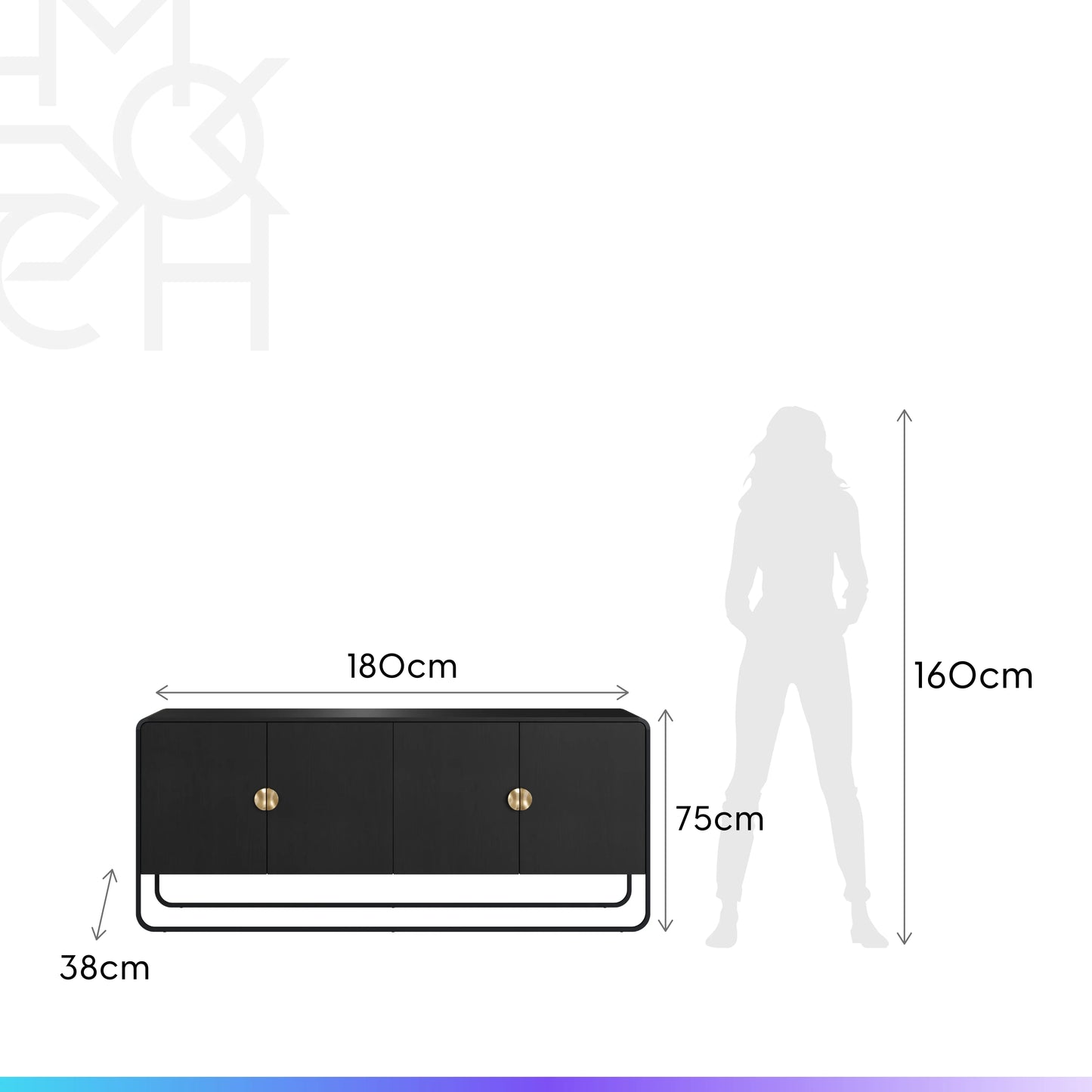 Buffet 4 Portas Dunna 180 cm - Preto c/ Dourado