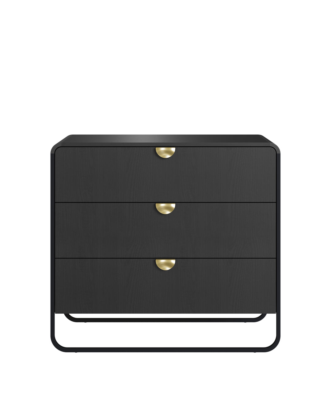 Cômoda 3 Gavetas Pés em Aço Dunna 90 cm - Preto c/ Dourado