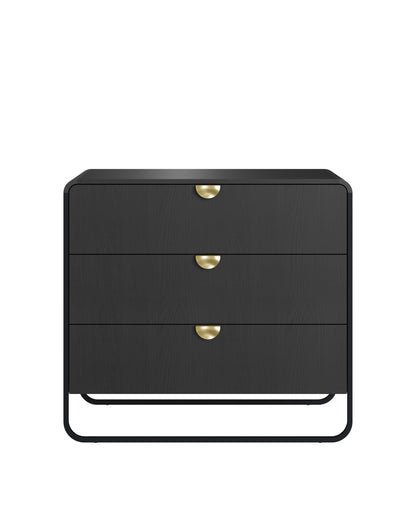 Cômoda 3 Gavetas Pés em Aço Dunna 90 cm - Preto c/ Dourado