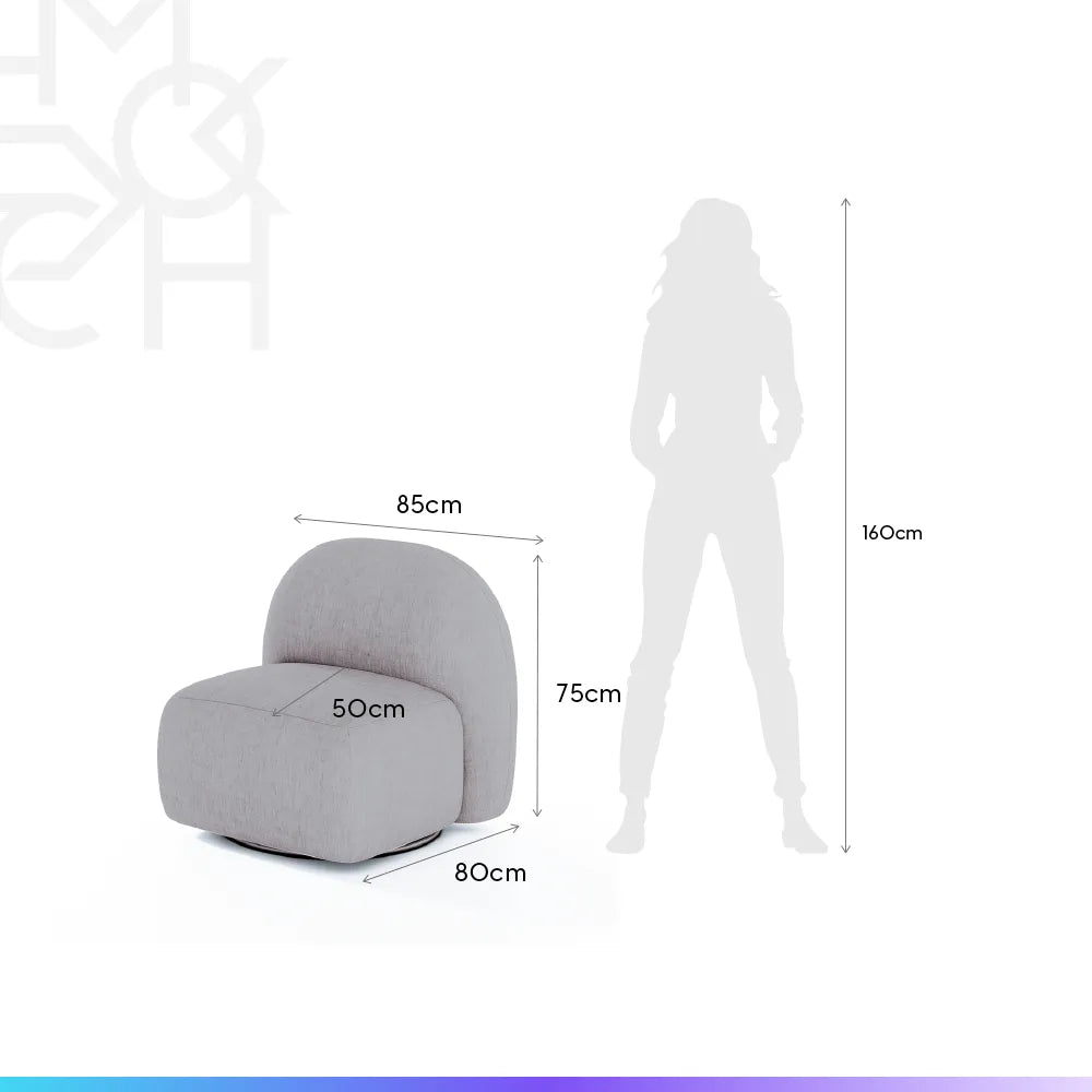 Conjunto Poltrona Giratória e Puff Estofados Aurora - Linho Texturizado Cinza