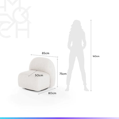 Conjunto Poltrona Giratória e Puff Estofados Aurora - Linho Texturizado Off White