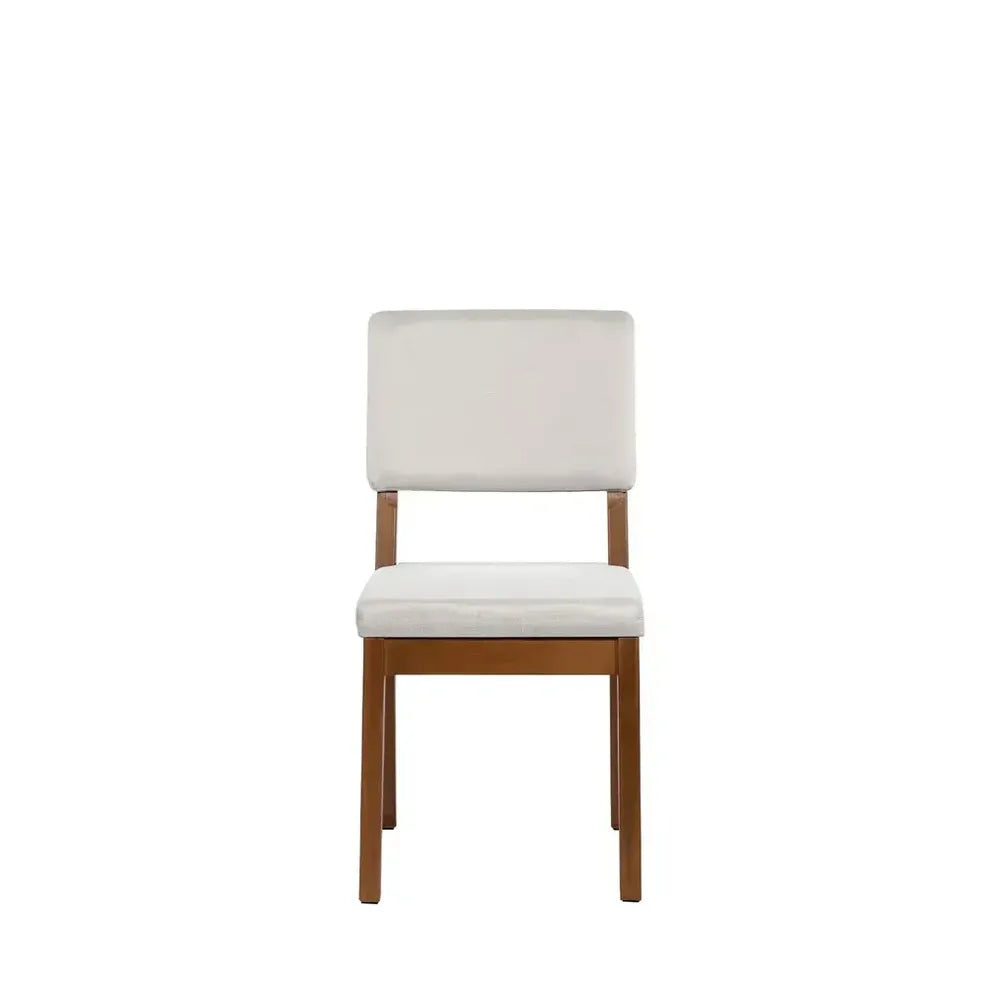 Conjunto com 8 Cadeiras de Madeira Maciça Estofada Ella - Natural c/ Linho Off White
