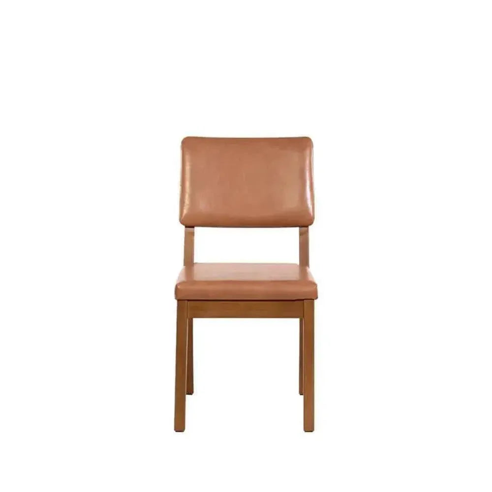 Conjunto com 8 Cadeiras de Madeira Maciça Estofada Ella - Natural c/ PU Caramelo