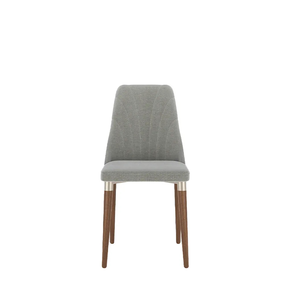 Conjunto de 4 Cadeiras de Madeira Maciça Estofada Lara - Natural c/ Linho Cinza - Champanhe