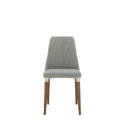 Conjunto de 4 Cadeiras de Madeira Maciça Estofada Lara - Natural c/ Linho Cinza - Champanhe