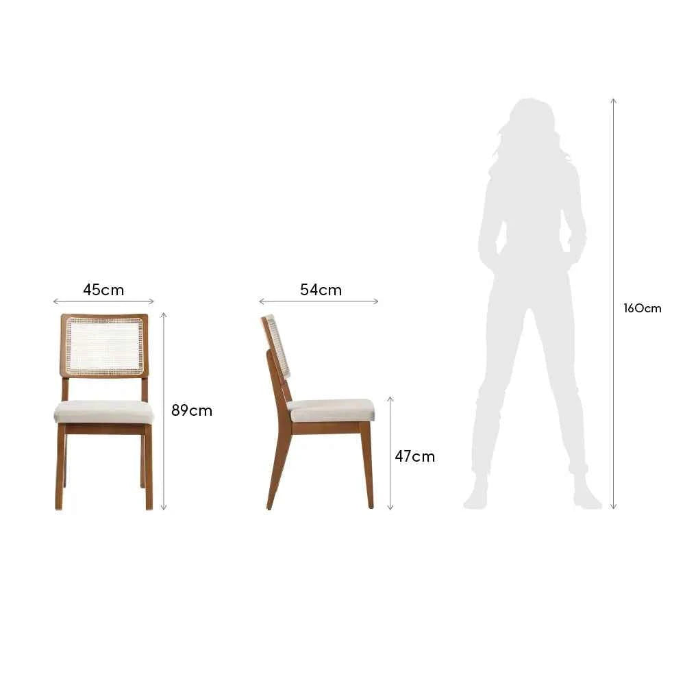 Conjunto de 4 Cadeiras de Madeira Maciça Estofada com Palhinha Saga - Natural c/ Linho Mescla Cru