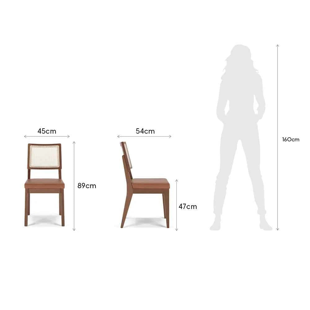 Conjunto de 4 Cadeiras de Madeira Maciça Estofada com Palhinha Saga - Natural c/ PU Caramelo