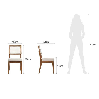 Conjunto de 6 Cadeiras de Madeira Maciça Estofada com Palhinha Saga - Natural c/ Linho Mescla Cru