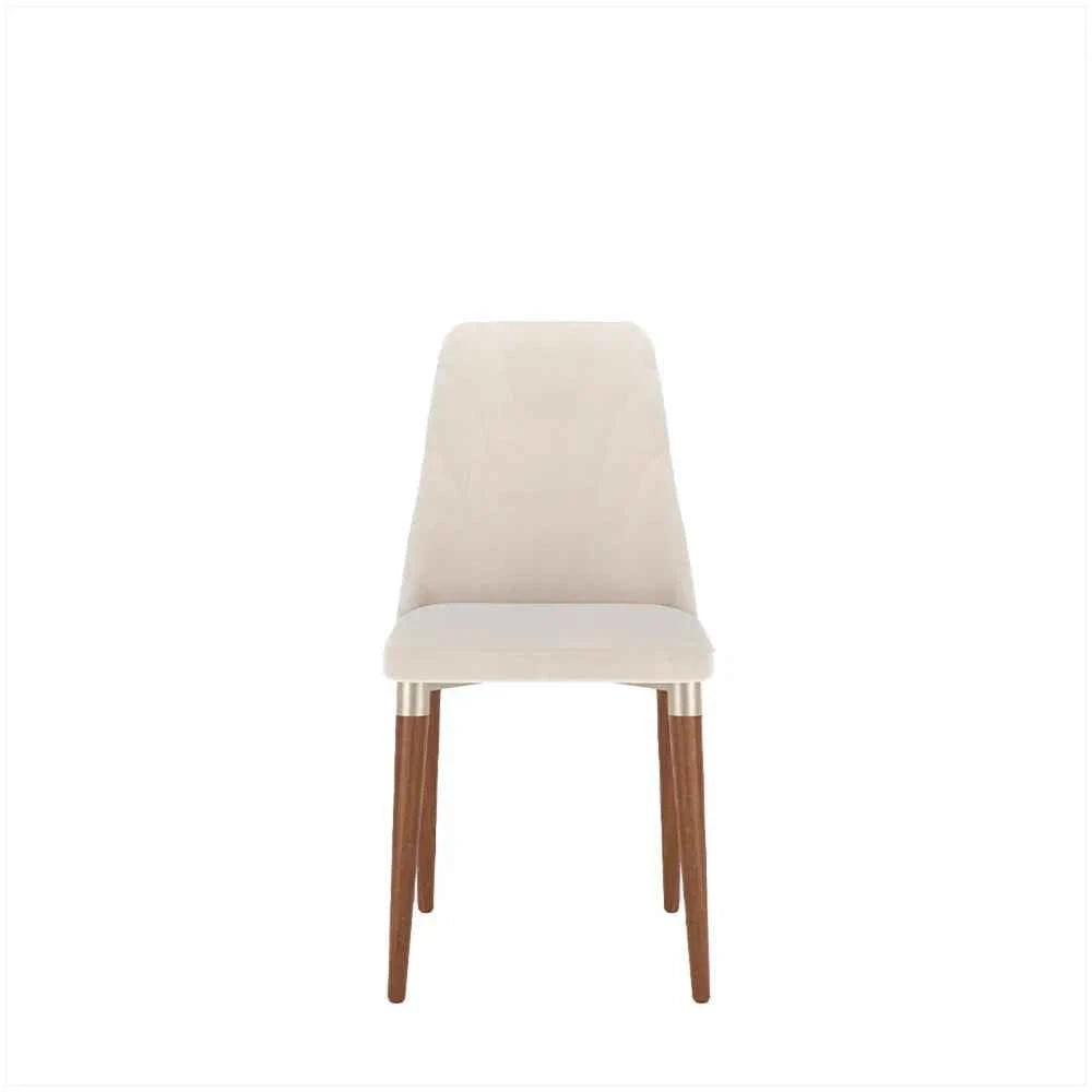 Conjunto de 8 Cadeiras de Madeira Maciça Estofada Lara - Natural c/ Linho Off White - Champanhe