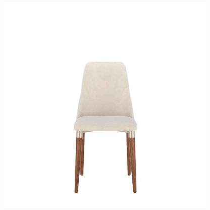 Conjunto de 8 Cadeiras de Madeira Maciça Estofada Lara - Natural c/ Linho Off White - Champanhe