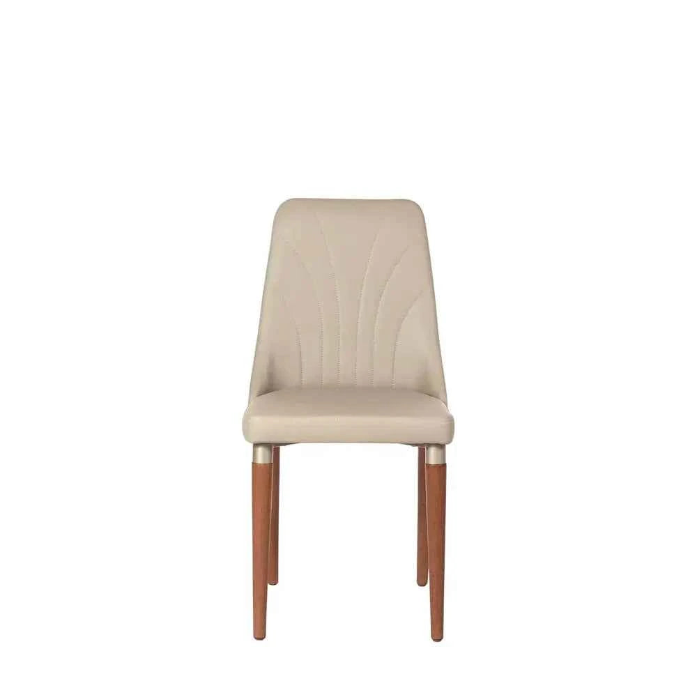 Conjunto de 8 Cadeiras de Madeira Maciça Estofada Lara - Natural c/ PU Off White - Champanhe