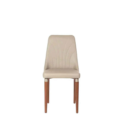 Conjunto de 8 Cadeiras de Madeira Maciça Estofada Lara - Natural c/ PU Off White - Champanhe