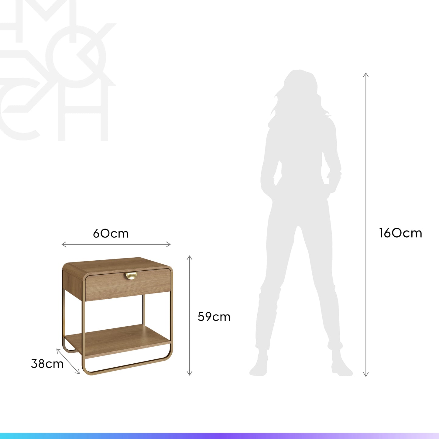 Mesa de Cabeceira com 1 Gaveta Dunna 60 cm - Mel c/ Dourado