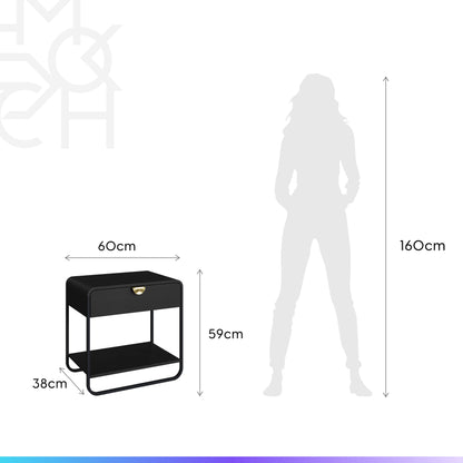 Mesa de Cabeceira com 1 Gaveta Dunna 60 cm - Preto c/ Dourado