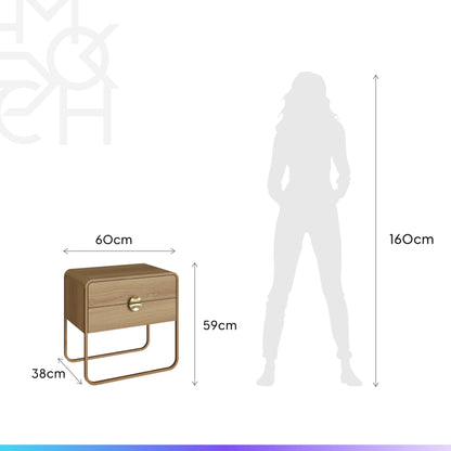 Mesa de Cabeceira com 2 Gavetas Dunna 60 cm - Mel c/ Dourado