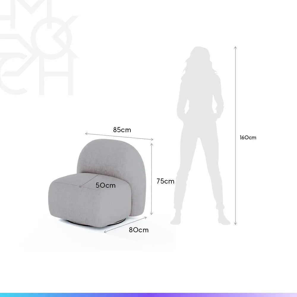 Poltrona Estofada Giratória Aurora - Linho Texturizado Cinza