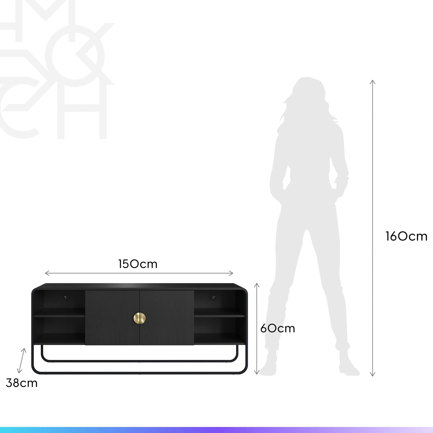 Rack para TV Até 55" 2 Portas Dunna 150 cm - Preto c/ Dourado