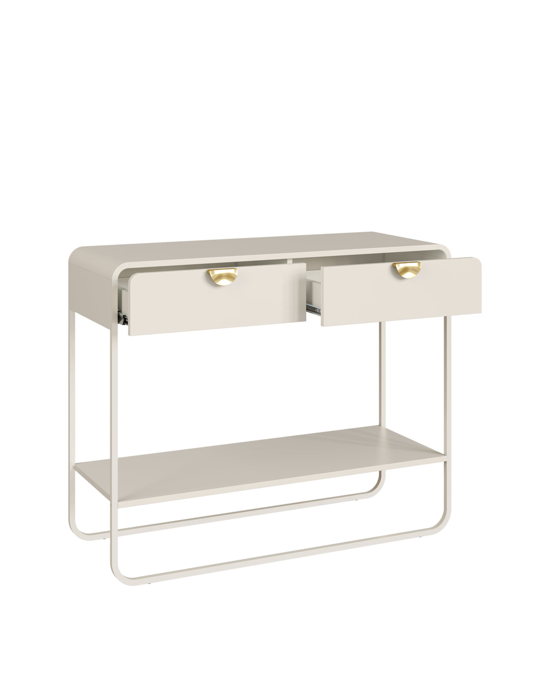 Aparador 2 Gavetas 1 Prateleira Pés em Aço Dunna 100 cm - Off White c/ Dourado
