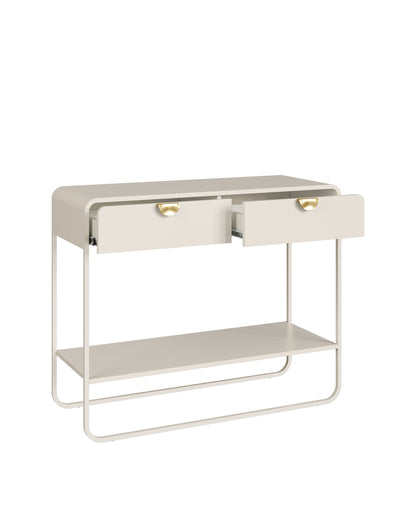 Aparador 2 Gavetas 1 Prateleira Pés em Aço Dunna 100 cm - Off White c/ Dourado