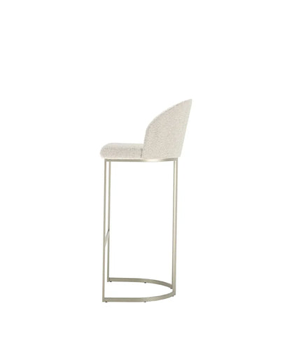 Banqueta Alta de Aço Estofada com Braços Beverly - Champanhe c/ Bouclé Off White