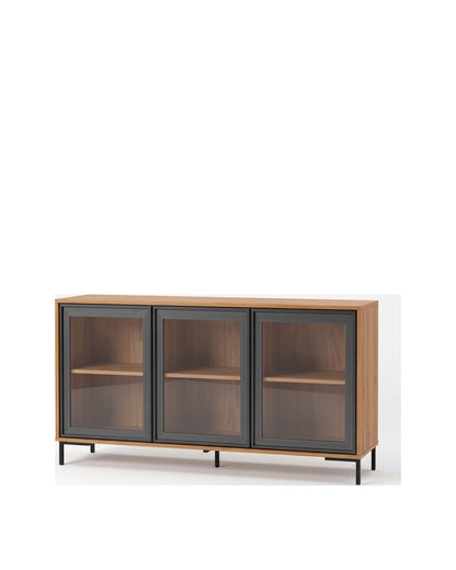 Buffet 03 Portas com Vidro Vitria 134 cm - Mel c/ Preto