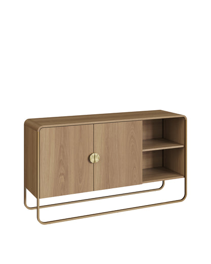 Buffet 2 Portas 1 Prateleira Pés em Aço Dunna 135 cm - Mel c/ Dourado