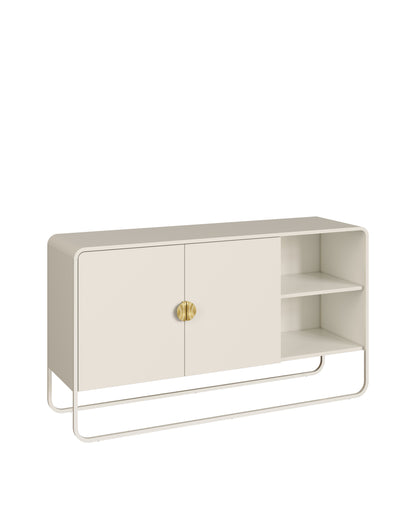 Buffet 2 Portas 1 Prateleira Pés em Aço Dunna 135 cm - Off White c/ Dourado