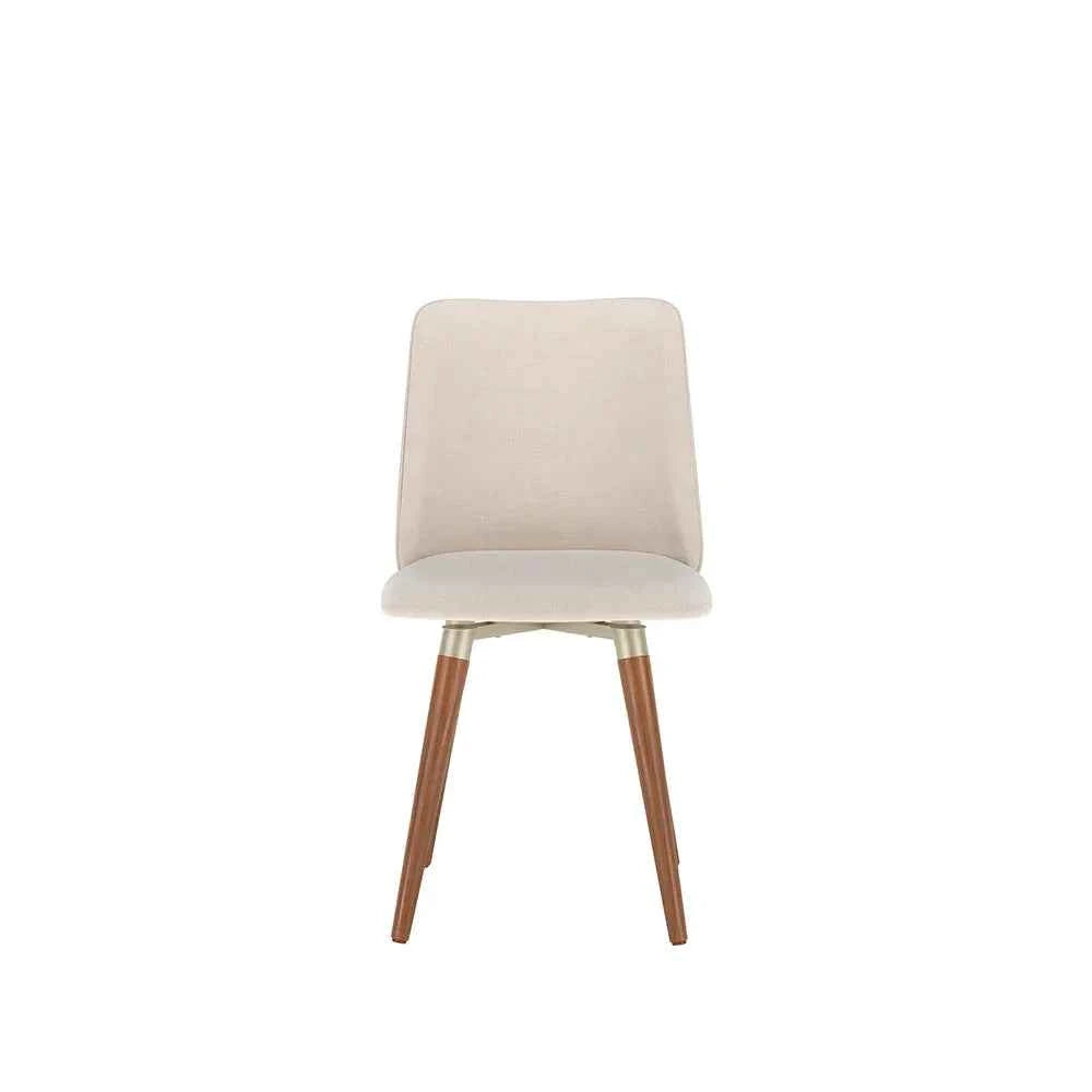 Conjunto de 4 Cadeiras de Madeira Maciça Estofada Dakota - Natural c/ Linho Off White - Champanhe