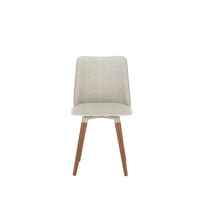 Conjunto de 4 Cadeiras de Madeira Maciça Estofada Dakota - Natural c/ Bouclé Cru e PU Off White - Champanhe