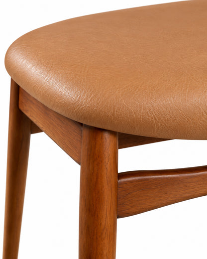 Cadeira de Madeira Maciça Estofada Stellan - Natural c/ PU Caramelo